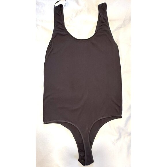 NEW SKIMS Stretch Ribbed Thong Bodysuit in Soot Brown Scoop Neck Tank Top NWT - Picture 2 of 5